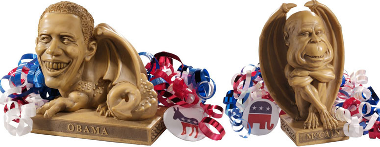 Obama Dragon and McCain Gargoyle Election Year Campaign Statues