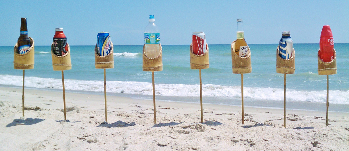 Bamboo Drink Holder Stakes For the Beach or Lawn