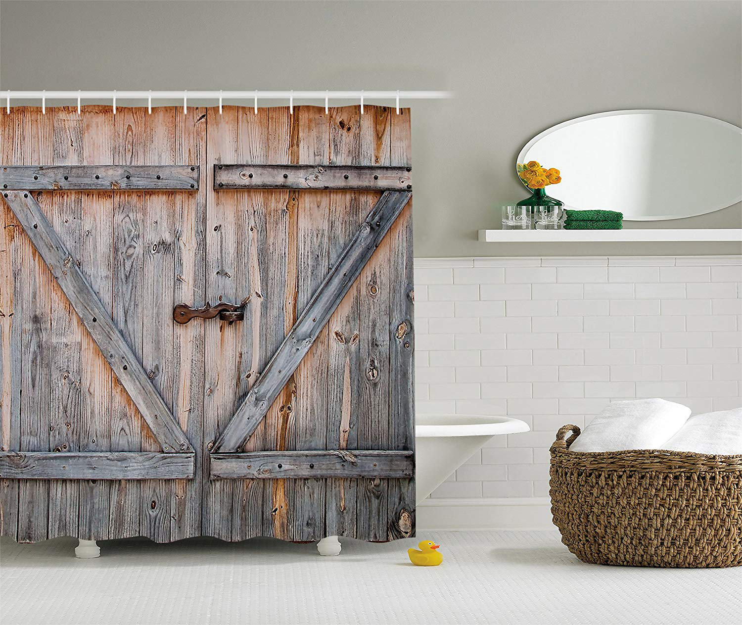 Details about   Rustic Wooden Barn Door Western Shower Curtain Bath Curtain Waterproof Fabric