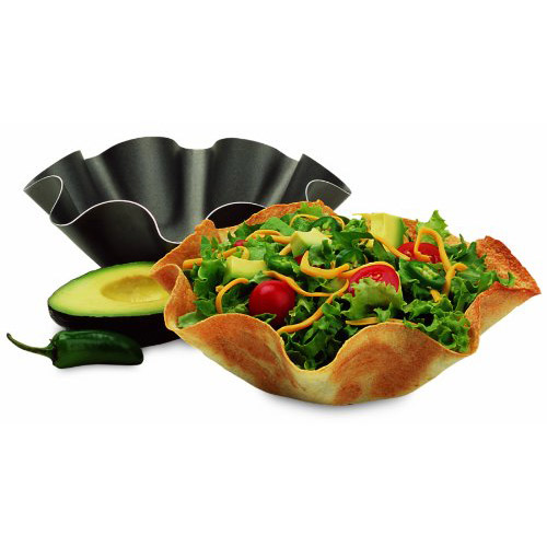 Set of 4 Tostada Bakers Hinmay Large Non-Stick Fluted Tortilla Shell Pans Taco Salad Bowl Makers Non-Stick Carbon Steel