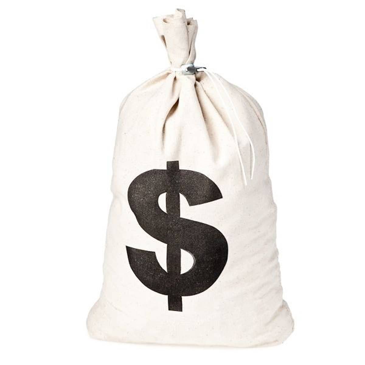 Large Canvas Money Bag Pouch With Drawstring Closure And Dollar Sign