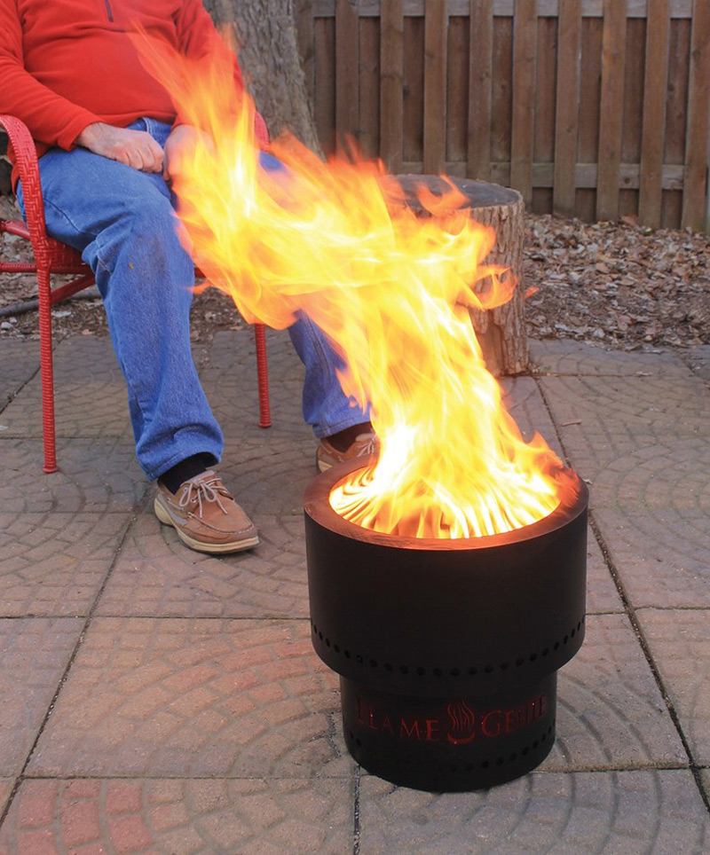 Wood Pellet Smokeless Fire Pit, Flame Genie Cylindrical Open Fire Pit Wood Pellet Fire Pit