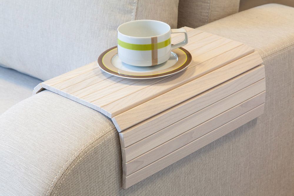 Flexible Wooden Sofa Armrest Tray Table, Sofa Armrest Table