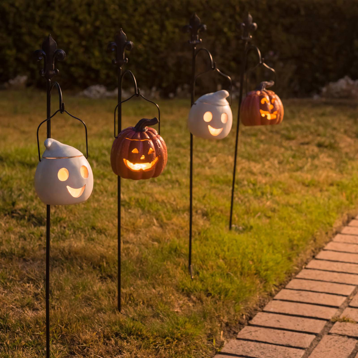 Ghost and Pumpkin Halloween Pathway Lanterns