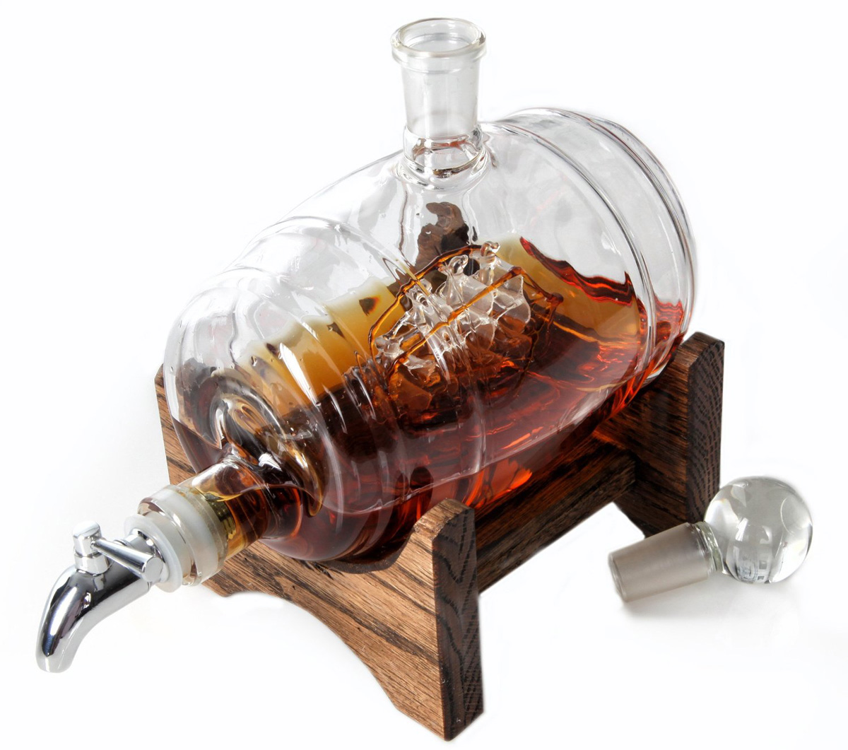 Glass Ship in a Whiskey Barrel Keg Decanter