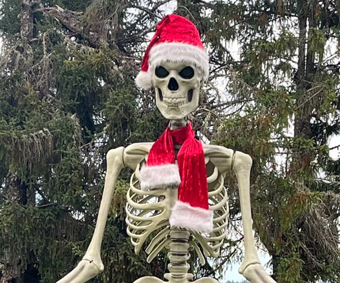 12-Ft  Skeleton Giant Santa Hat and Red Scarf Costume