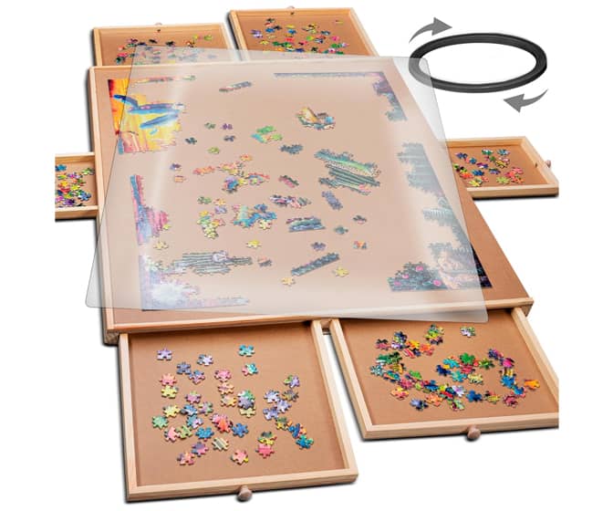 1500 Piece Rotating Wooden Jigsaw Puzzle Board w/ Drawers and a Cover