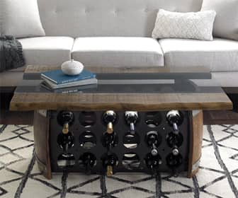 Rustic Wine Barrel Coffee Table With 36 Bottle Rack | The Green Head
