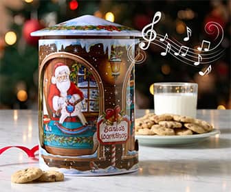 Music Shortbread Santa's Workshop Rotating Musical Cookie Tin | The Green Head