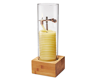 80 Hour Beeswax Coil Candle with Bamboo Stand