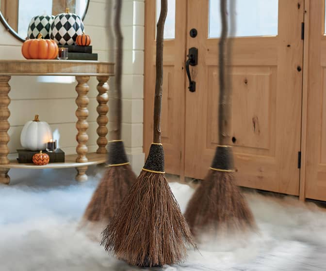 Animated Haunted Witch's Broom - Moves Around a Room and Cackles to Itself