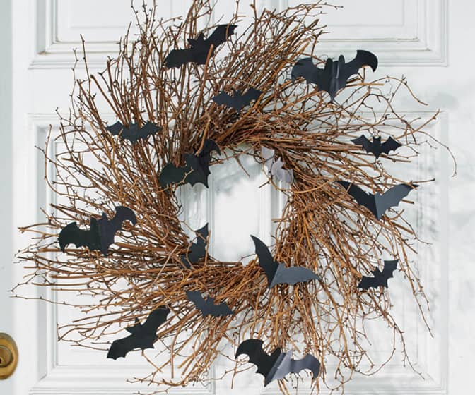 Black Bats and Grapevine Twigs Halloween Wreath