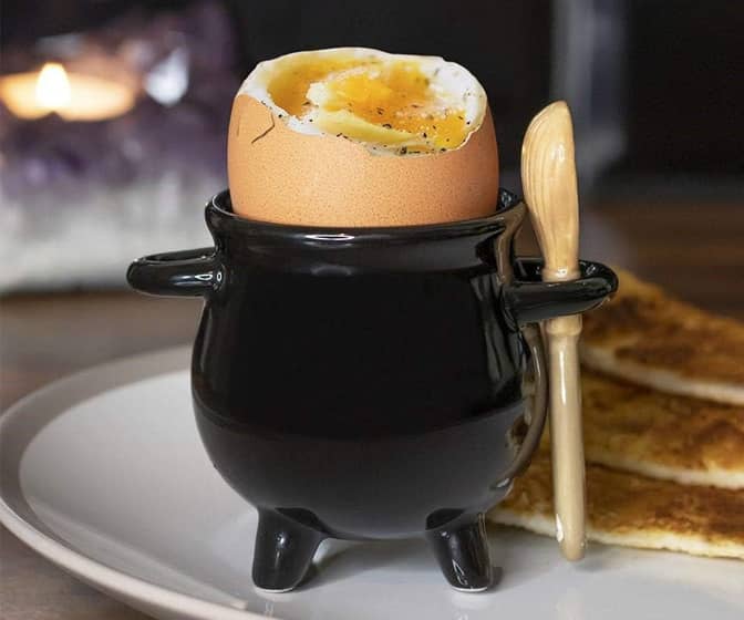 Black Cauldron Egg Cup and Broomstick Spoon