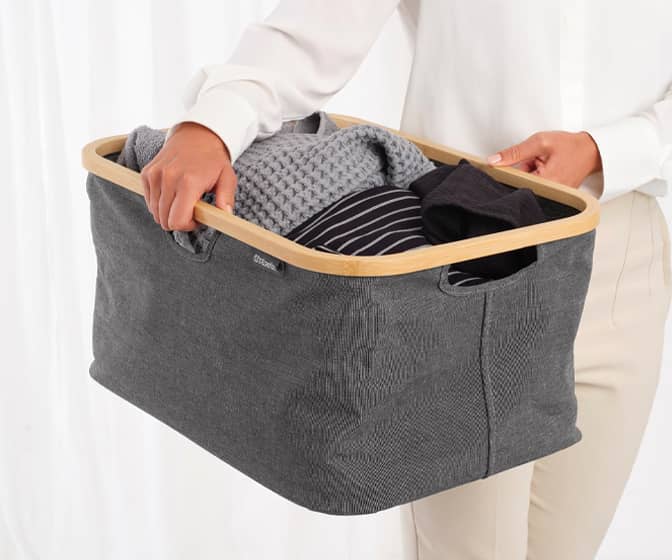 Brabantia Foldable Laundry Basket - Fabric with a Bamboo Rim
