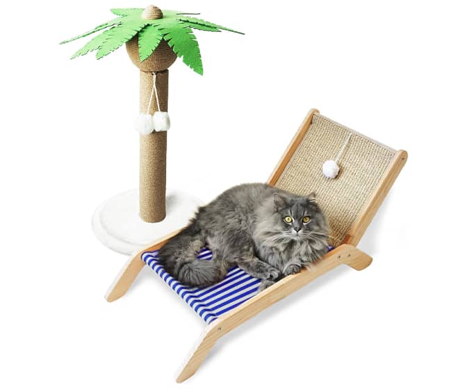 Cat Beach Chair - Elevated Hammock Bed and Palm Tree Scratching Post