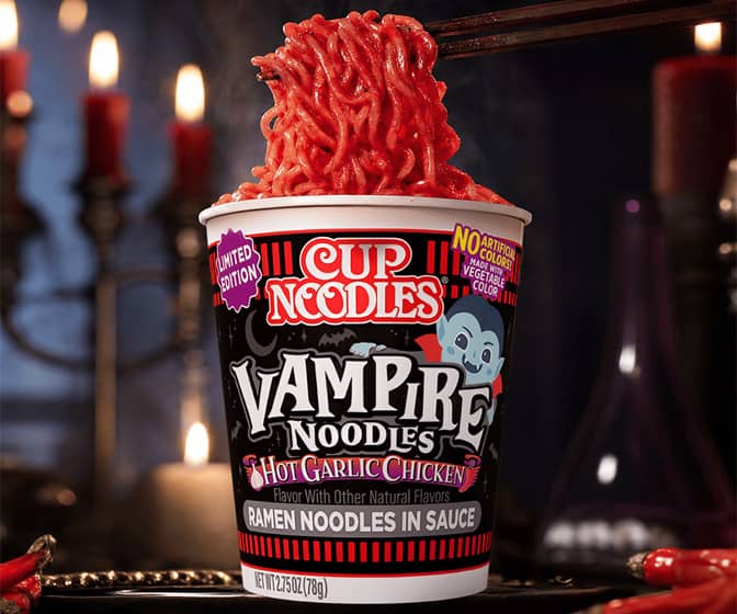 Cup Noodles Blood-Red Vampire Ramen Noodles - Hot Garlic Chicken