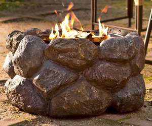 Faux Rock Fire Pit With Spark Guard
