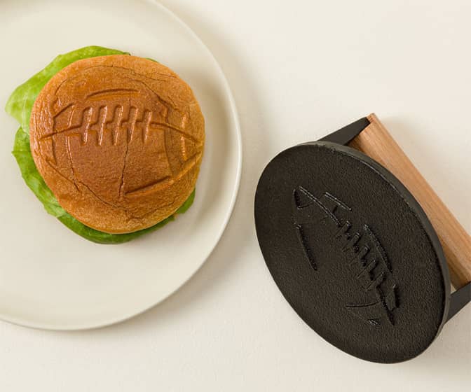 Football Grill Press -  Sear a Football onto Buns, Steaks, Chicken, and More