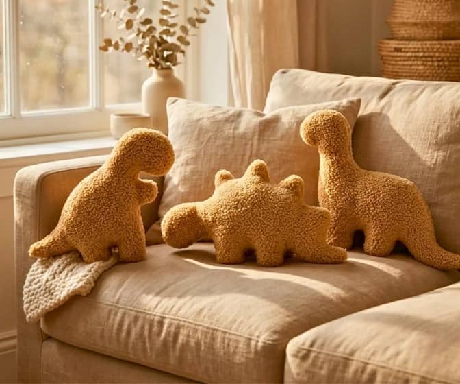 Giant Dinosaur Chicken Nugget Throw Pillows