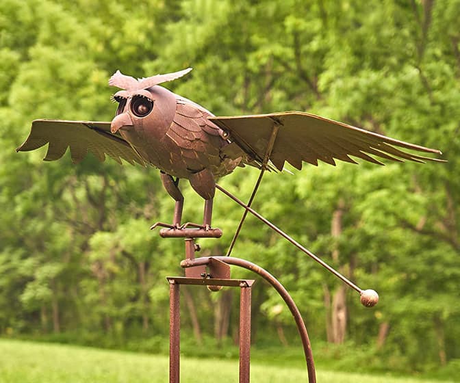 Giant Flapping Wings Owl Garden Stake /  Kinetic Metal Sculpture