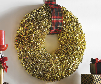 Giant Gold Bow Wreath -  Covered Entirely With Gift Wrap Bows