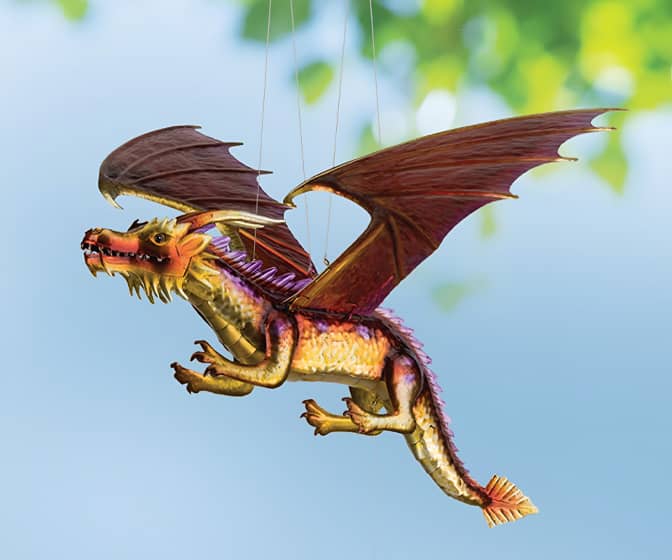Giant Metal Flying Dragon Mobile - Kinetic Sculpture w/ 3-Ft Wingspan