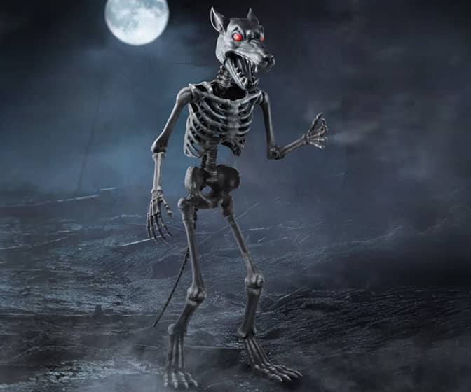 Gigantic 10-Ft Animatronic Werewolf Skeleton Statue
