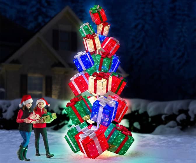 Gigantic 11.5-Ft Illuminated Stack of Gifts Christmas Tree