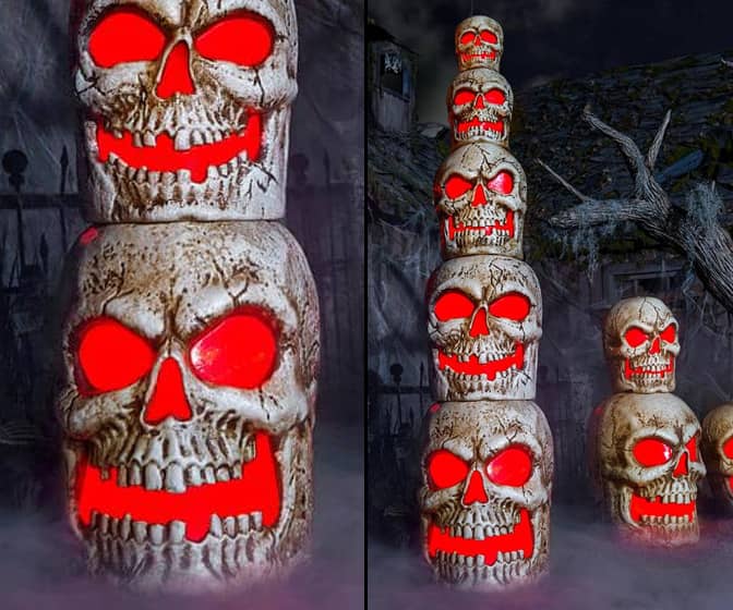Gigantic 8 Foot Illuminated Stack of Skulls