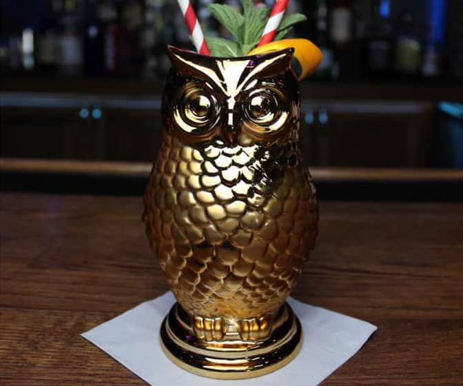 Gold Ceramic Owl Tiki Mug