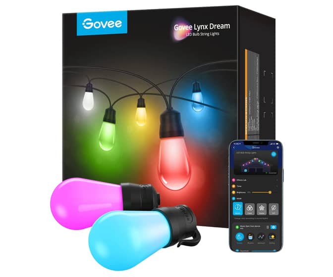 Govee Smart Outdoor LED String Lights - App-Controlled Colors, Brightness, and Effects