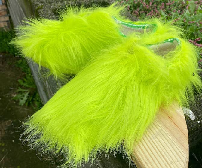 Grinch-Inspired Neon Green Fur Shoes