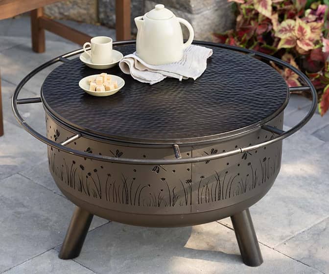 Hammered Metal Fire Pit Cover, Tabletop, and Snuffer All-in-One