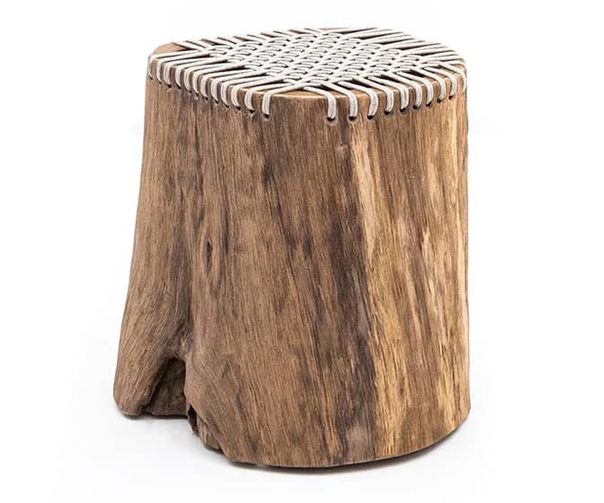 Hollow Teak Stump Stools With Rope Webbing