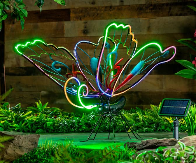 Illuminated Neon Butterfly Solar Garden Sculpture
