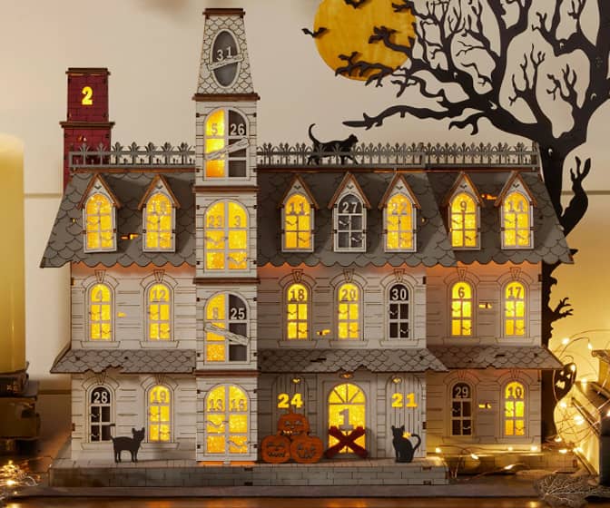 Illuminated Wooden Halloween Haunted House Countdown Calendar