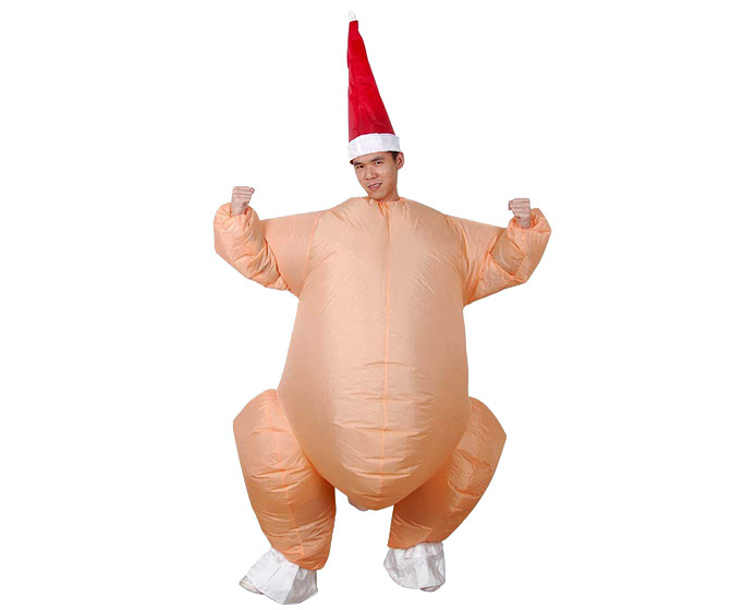 Inflatable Thanksgiving Turkey Halloween Costume with Santa Hat