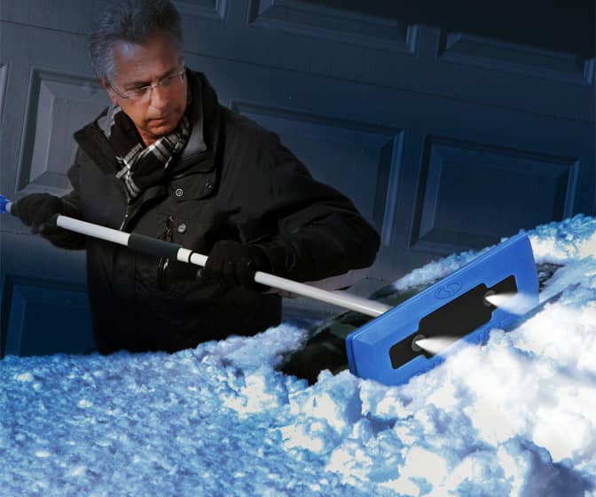 LED-Illuminated Foam Head Vehicle Snow Broom and Ice Scraper