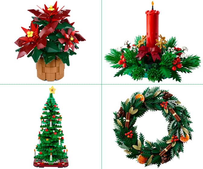 LEGO Christmas Tree, Wreath, Poinsettia, and Candle Centerpiece
