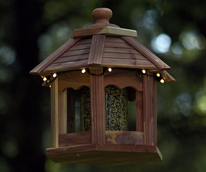 Illuminated Craftsman Style Wooden Bird Feeder