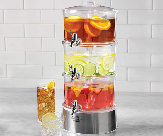 Lighted Triple-Decker Drink Dispenser w/ Stirring Infusion Paddles