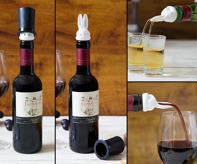 Magical Rabbit in a Top Hat - Bottle Stopper, Double Glass Pourer, and Wine Aerator