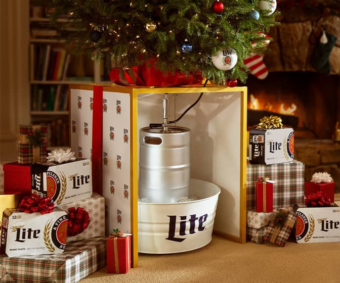 Miller Lite Christmas Tree Keg Stand