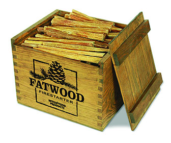 Natural Fatwood Fire Starters in a Rustic Wooden Crate