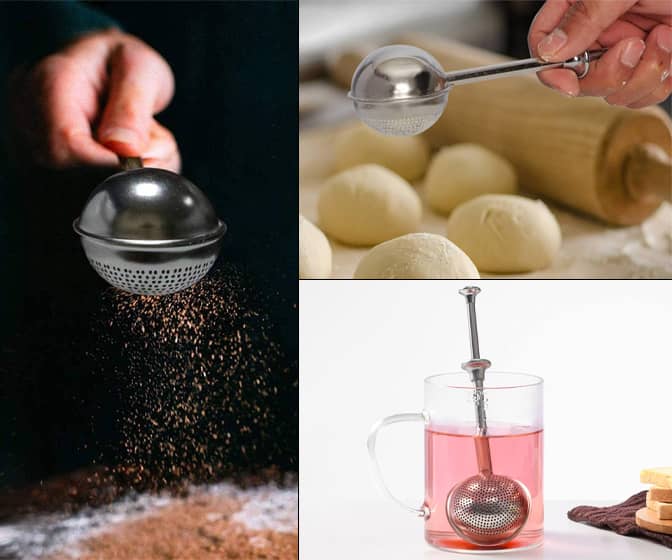 One-Handed Flour Sifter, Sugar Duster, Spice Shaker, and Tea Infuser