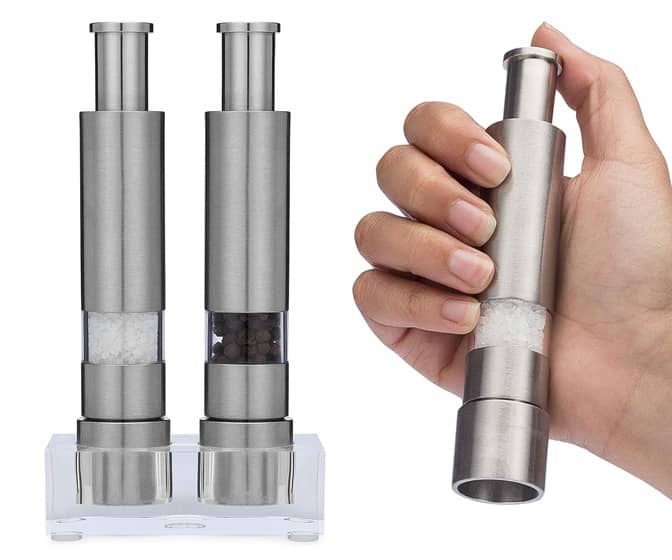 Salt And Pepper Grinder Set Or Singles Grind Gourmet Original Pump Grind Cooking Gadgets Spice Grinder Pepper Mill Modern Push Button Salt N Pepper Grinders Buy 1 2