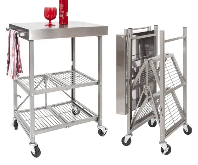 Origami Foldaway Rolling Stainless Steel Kitchen Island Cart