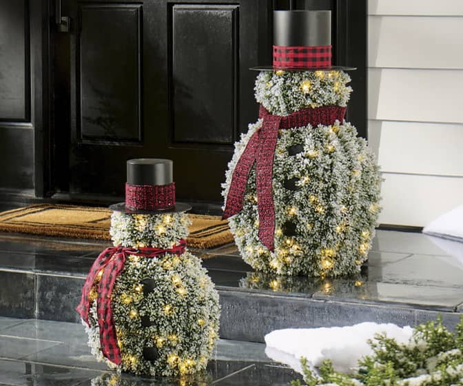 Pre-Lit Flocked Snowman Topiary Decorations