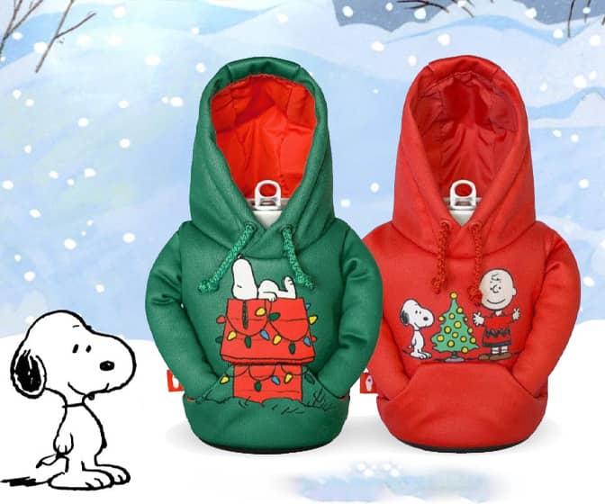 Puffin x Peanuts Red and Green Christmas Hoodie Insulated Can Coolers