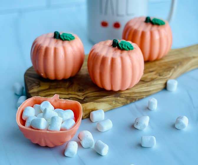 Pumpkin-Shaped Hot Cocoa Bombs - Pumpkin Spice Flavor + Marshmallows